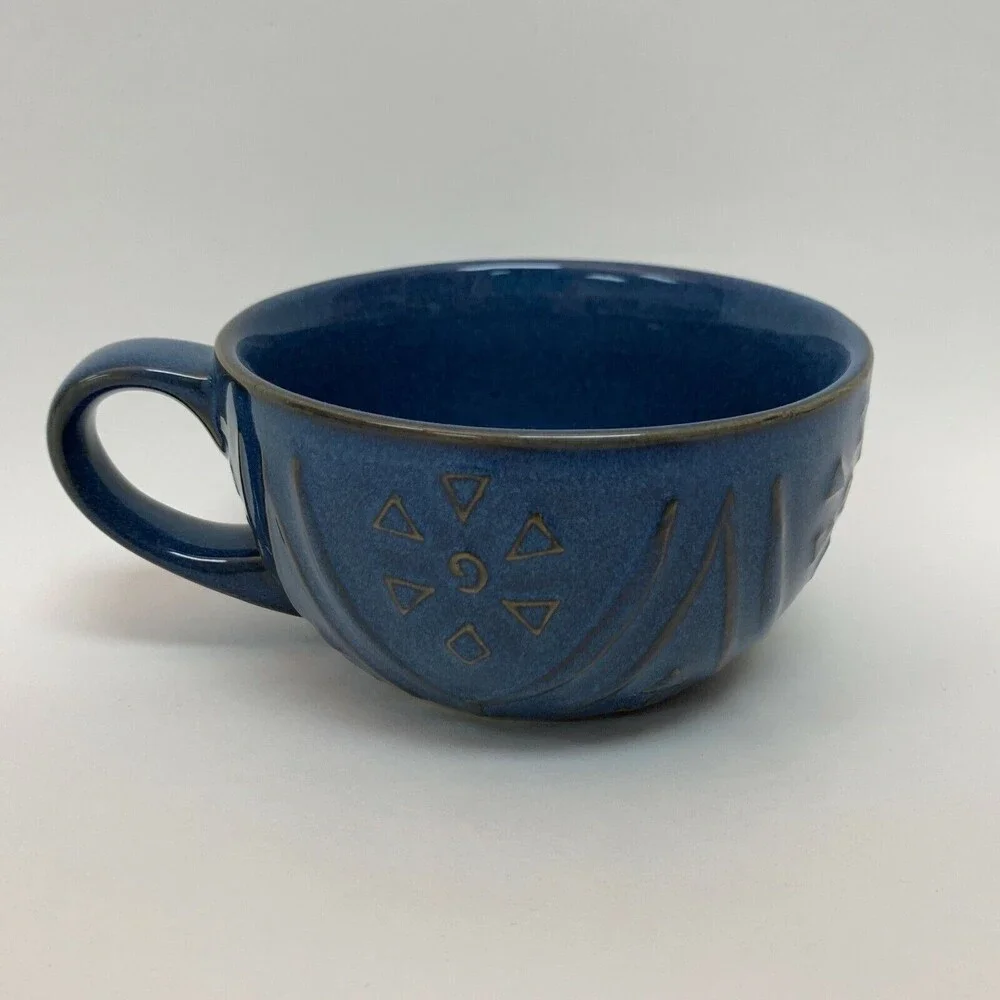 Pier 1 Pier One Coffee Cup Mug Blue Stoneware Dishwasher Microwave Safe MINT!